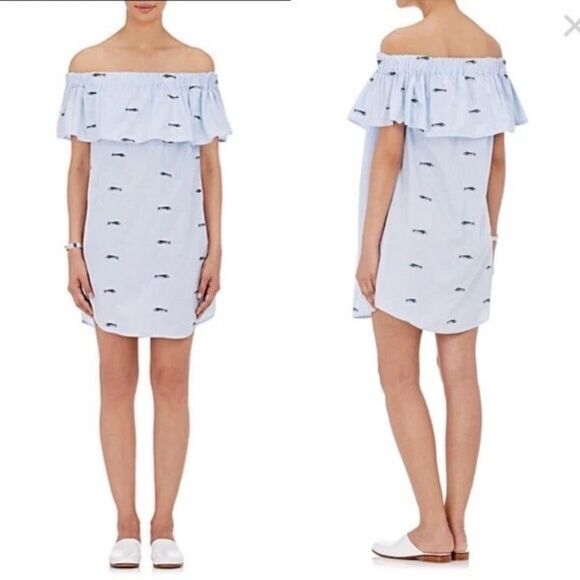 Sea New York x Barneys Fish Embroidered Off The Shoulder Dress Small Blue White - Picture 1 of 6